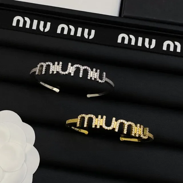 Miu Miu Logo Pavé Open Cuff Bracelet 6