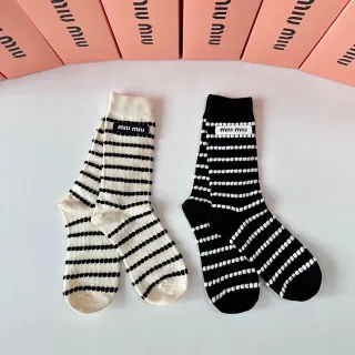 Miu Miu Striped Dotted Logo Socks
