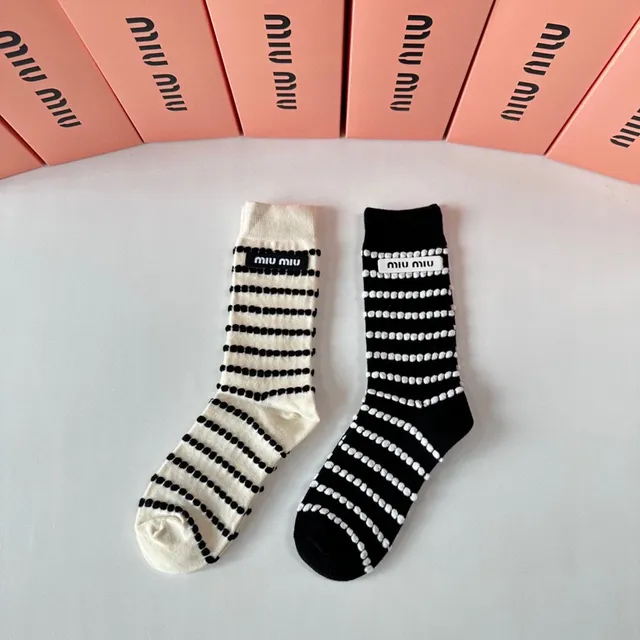 Miu Miu Striped Dotted Logo Socks 2