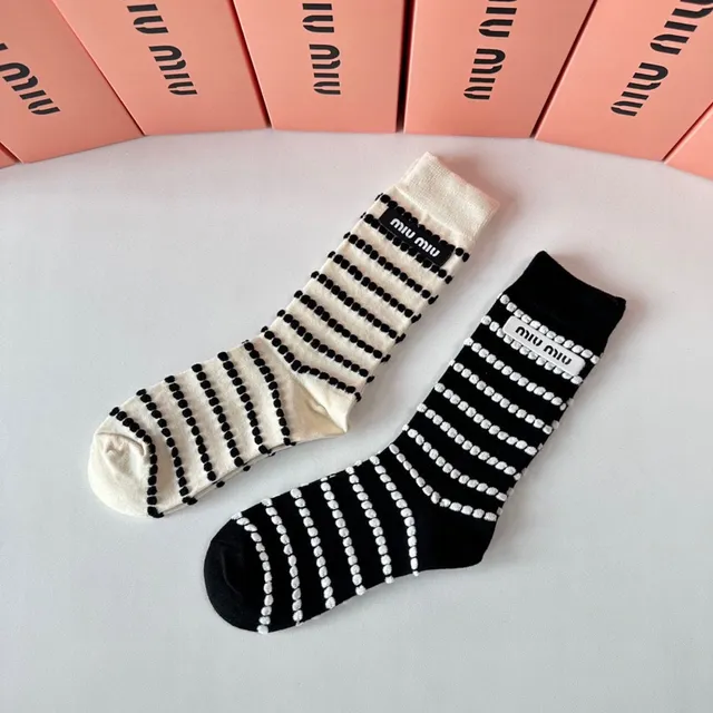 Miu Miu Striped Dotted Logo Socks 3