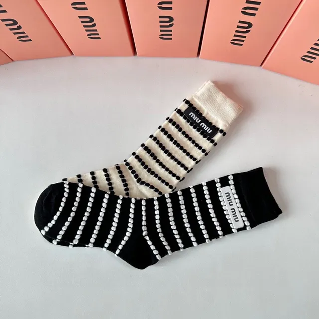 Miu Miu Striped Dotted Logo Socks 6