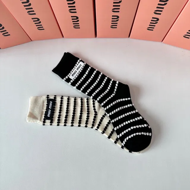 Miu Miu Striped Dotted Logo Socks 7