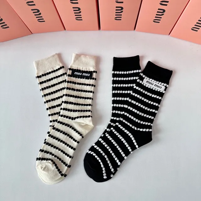 Miu Miu Striped Dotted Logo Socks 8