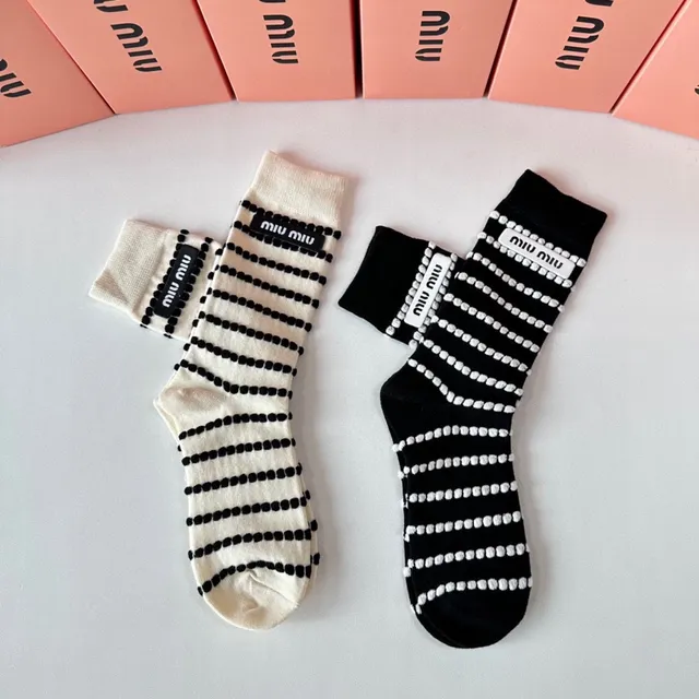 Miu Miu Striped Dotted Logo Socks 9