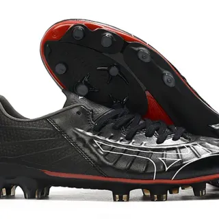 Mizuno Black Red Low-Cut Synthetic Upper Textured Forefoot Firm-Ground Soccer Shoes