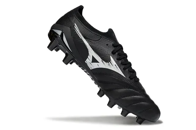 Mizuno Black Silver Quilted Leather Toe Synthetic Mesh Midfoot Firm-Ground Soccer Shoes 2