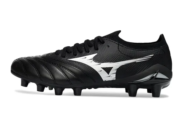 Mizuno Black Silver Quilted Leather Toe Synthetic Mesh Midfoot Firm-Ground Soccer Shoes 7