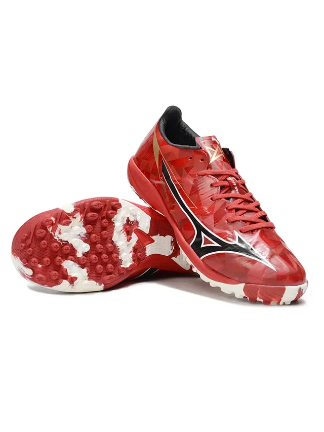 Mizuno Rouge Blanc Empeigne Géométrique Tiges Moldées Turf Chaussures de Football Pelouse Artificielle 2