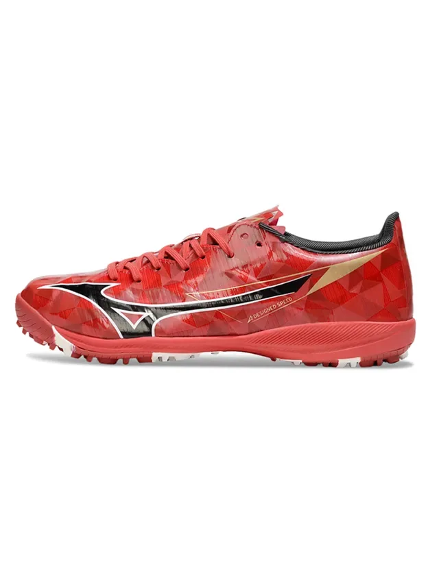 Mizuno Rouge Blanc Empeigne Géométrique Tiges Moldées Turf Chaussures de Football Pelouse Artificielle 3