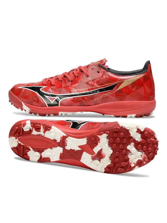 Mizuno Rouge Blanc Empeigne Géométrique Tiges Moldées Turf Chaussures de Football Pelouse Artificielle 5