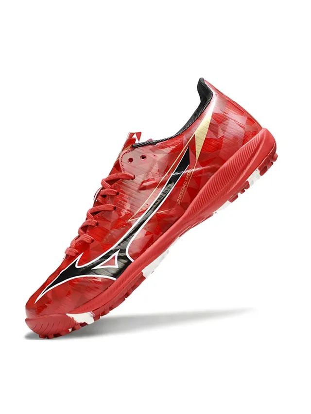 Mizuno Rouge Blanc Empeigne Géométrique Tiges Moldées Turf Chaussures de Football Pelouse Artificielle 7