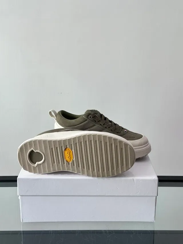 Moncler Army Green Beige Low-Top Platform Sole Sneakers 2
