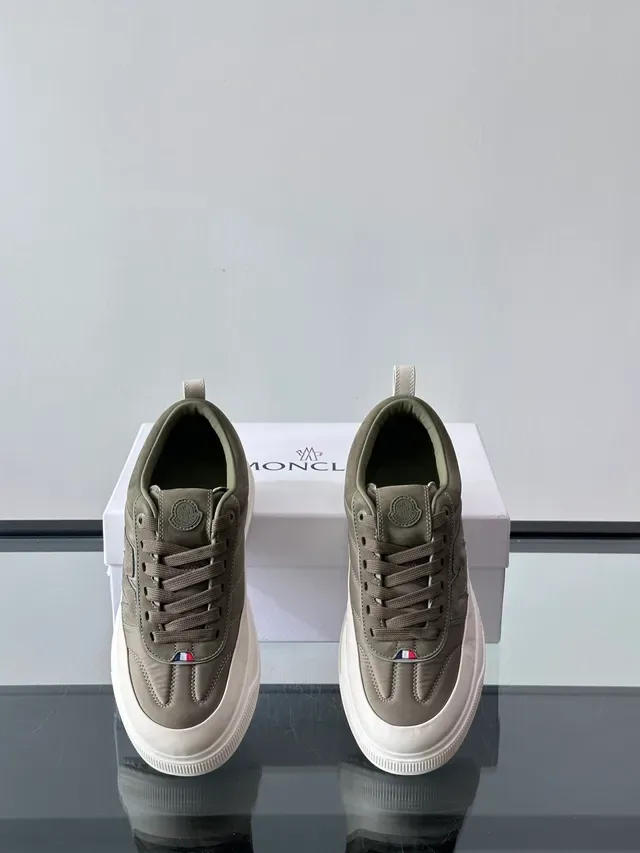 Moncler Army Green Beige Low-Top Platform Sole Sneakers 4