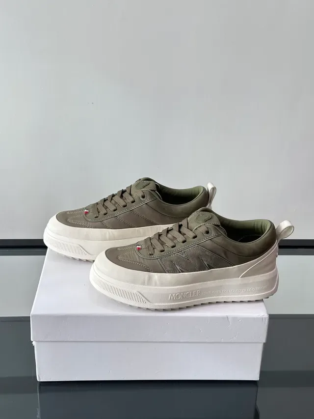 Moncler Army Green Beige Low-Top Platform Sole Sneakers 5