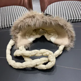 Moncler Beige Fur-Trimmed Knitted Beanie