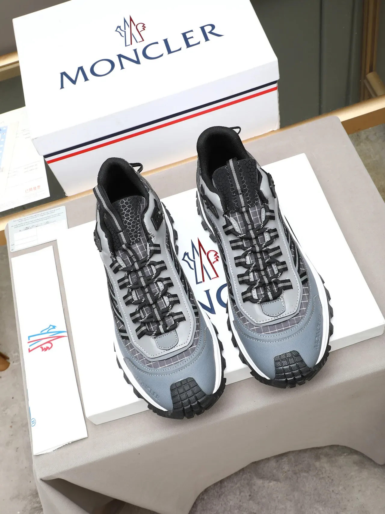 Moncler Gray and Black Mesh Overlay Chunky Sneaker 2