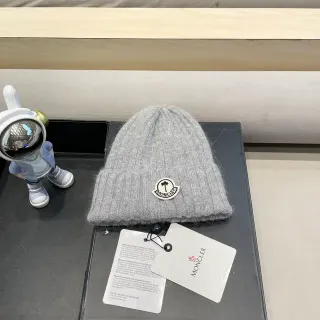 Moncler Gray Ribbed Knit Folded Cuff Beanie