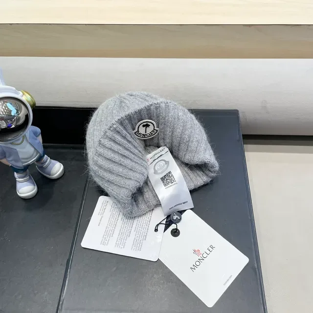 Moncler Gray Ribbed Knit Folded Cuff Beanie 2