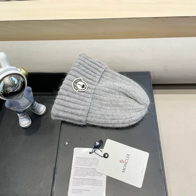 Moncler Gray Ribbed Knit Folded Cuff Beanie 3