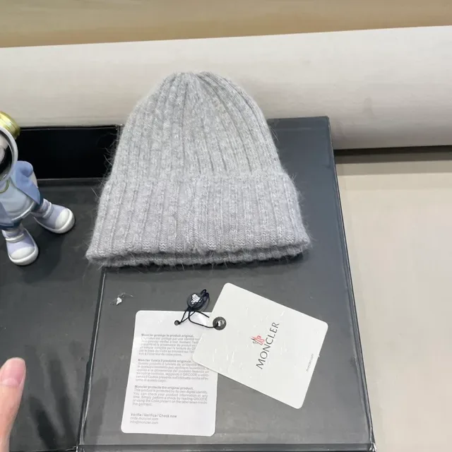 Moncler Gray Ribbed Knit Folded Cuff Beanie 4