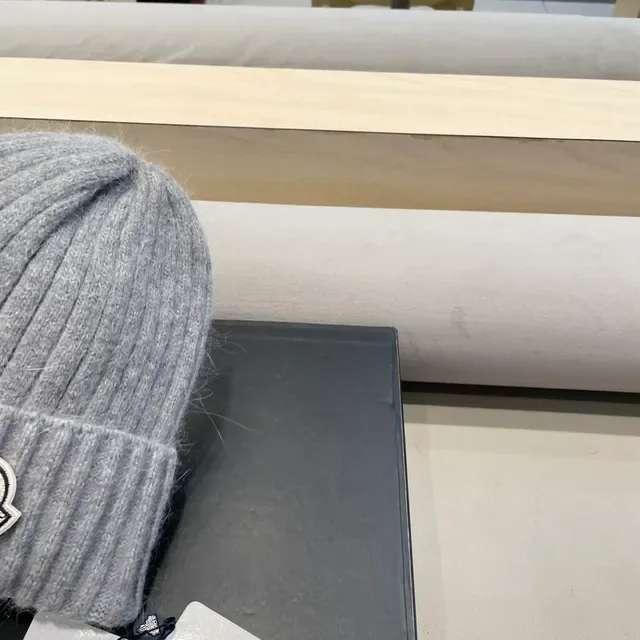 Moncler Gray Ribbed Knit Folded Cuff Beanie 5
