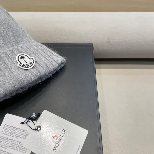 Moncler Gray Ribbed Knit Folded Cuff Beanie 7