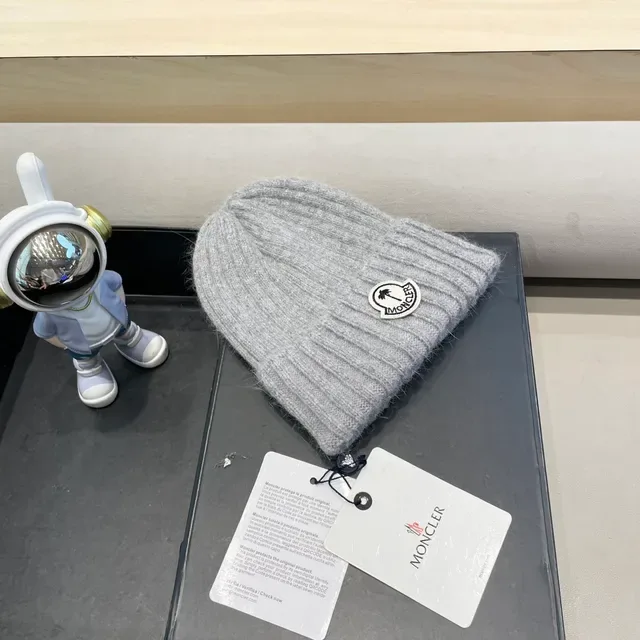 Moncler Gray Ribbed Knit Folded Cuff Beanie 8