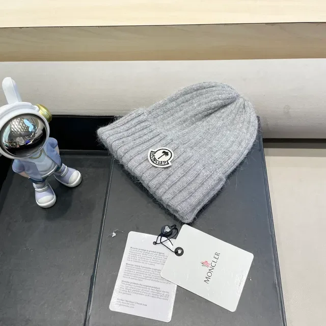Moncler Gray Ribbed Knit Folded Cuff Beanie 9