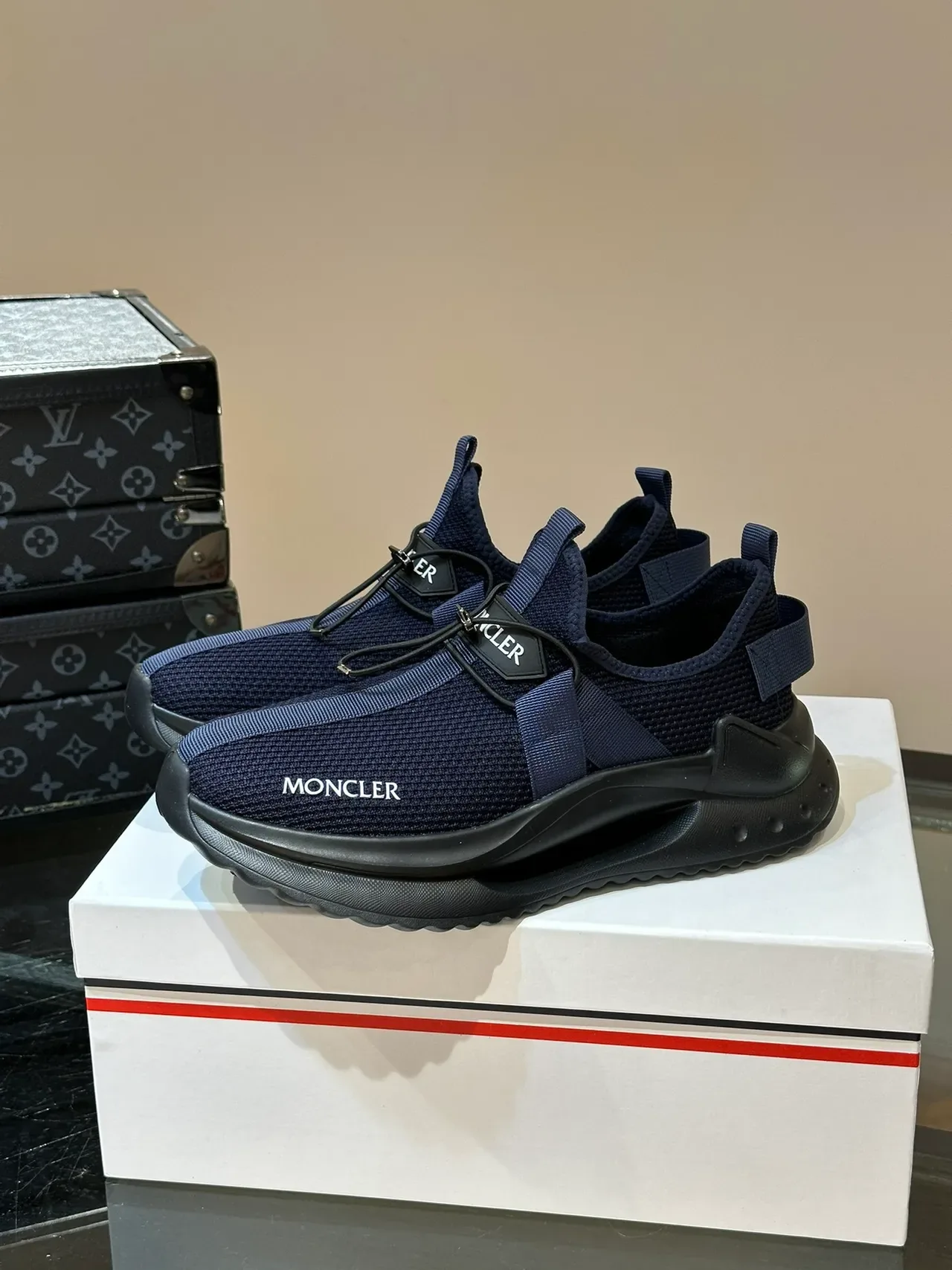 Moncler Navy Knit Laceless Slip-On Sneaker 5
