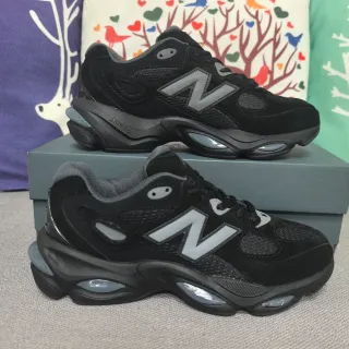 New Balance 9060 أسود رمادي سيلويت جلد وشبكة علوية أحذية رياضية كاجوال سميك
