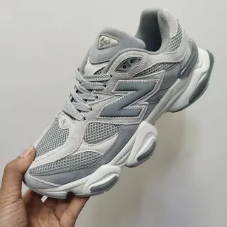 New Balance 9060 Gray Mesh and Suede Chunky Sneakers