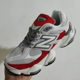 New Balance 9060 White Red Gray Chunky Sneakers