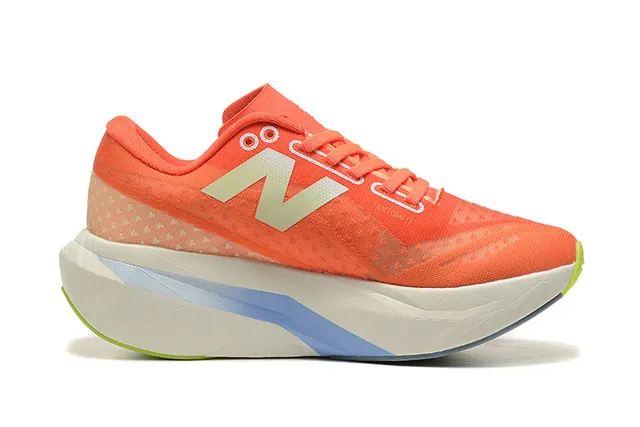 New Balance FuelCell Elite Orange White جزء علوي من شبكة مهندسة قاعدة متعددة الكثافة منحوتة أحذية جري 6