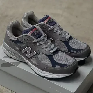 New Balance رمادي بحري شبكة وصناعي بناء التداخل لسان مبطن حذاء رياضي نمط حياة