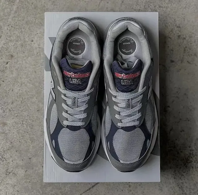 New Balance رمادي بحري شبكة وصناعي بناء التداخل لسان مبطن حذاء رياضي نمط حياة 7