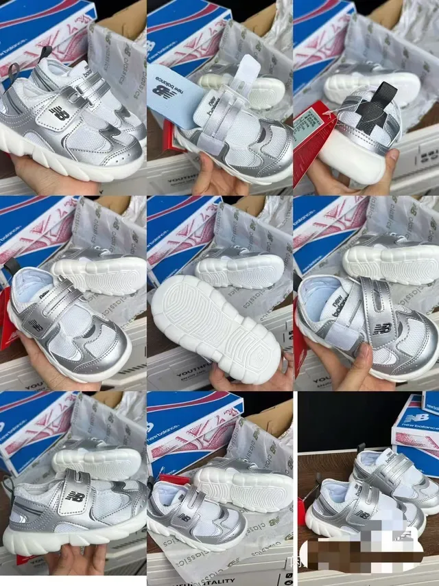 New Balance Argent Blanc Double Sangle Velcro Fermeture Maille et Superposition Synthétique Construction Chaussures Lifestyle 8