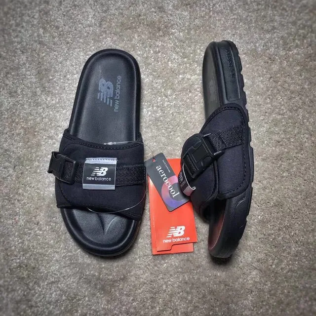 New Balance Slide Black Molded Footbed Buckle Strap Slipper 3