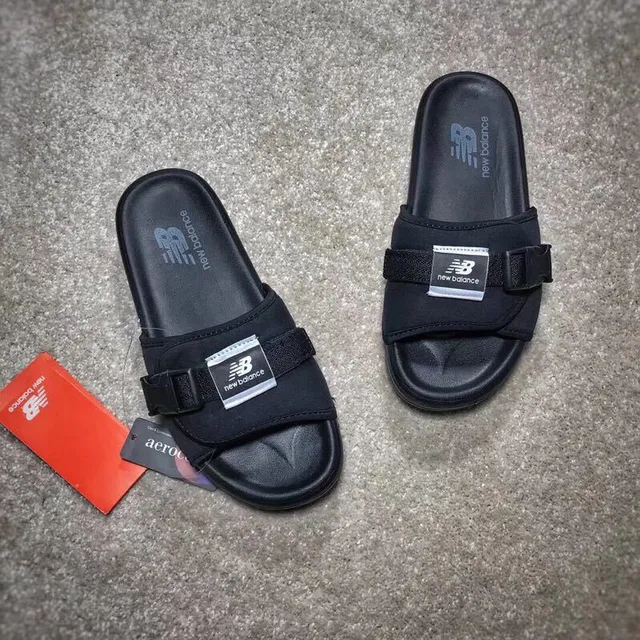 New Balance Slide Black Molded Footbed Buckle Strap Slipper 6