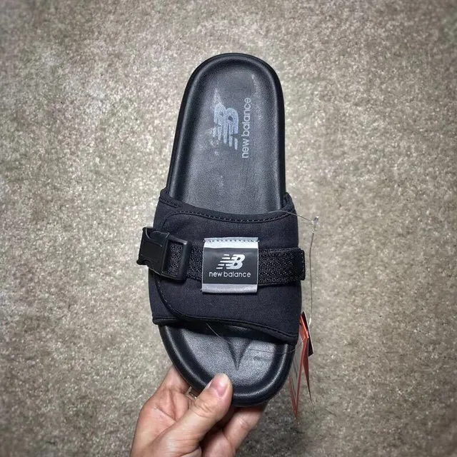 New Balance Slide Black Molded Footbed Buckle Strap Slipper 8