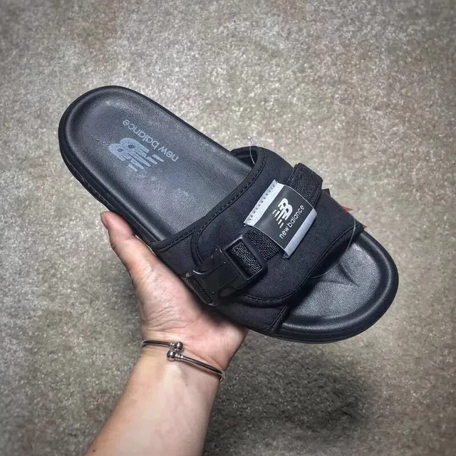 New Balance Slide Black Molded Footbed Buckle Strap Slipper 9