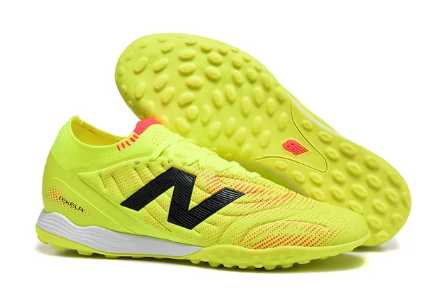New Balance Tekela Azul Vermelho Baixo Corte Upper Sintético Colar Ajustável para Meia Gramado Artificial Sapatos de Futebol 22