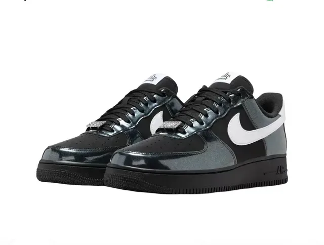 Nike Air Force 1 Black White Low-Top Iridescent Patent Upper Lifestyle Sneakers 4