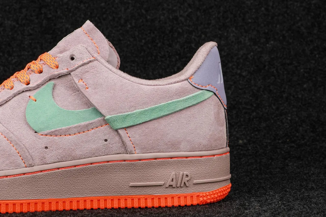 Nike Air Force 1 Gray Orange Suede Upper Contrast-Stitched Lifestyle Sneakers 3
