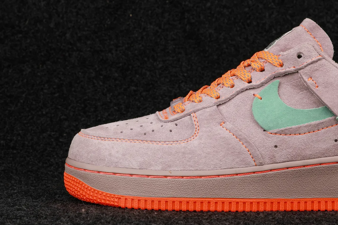 Nike Air Force 1 Gray Orange Suede Upper Contrast-Stitched Lifestyle Sneakers 4