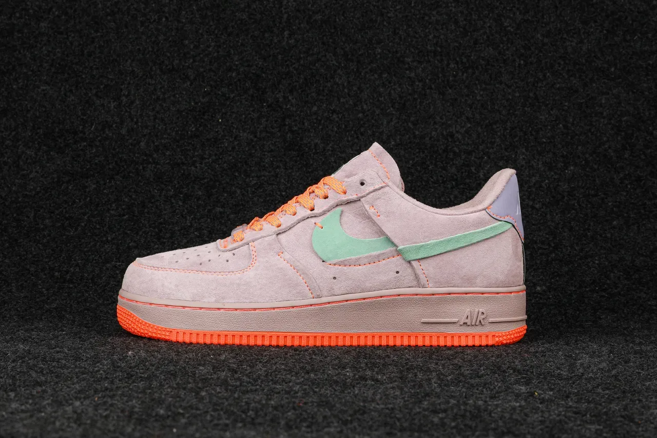 Nike Air Force 1 Gray Orange Suede Upper Contrast-Stitched Lifestyle Sneakers 6
