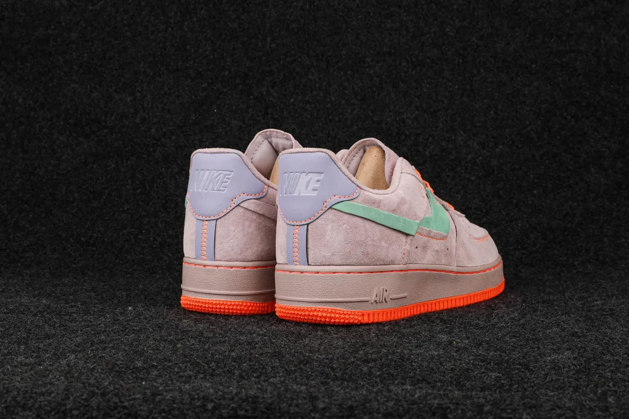 Nike Air Force 1 Gray Orange Suede Upper Contrast-Stitched Lifestyle Sneakers 8
