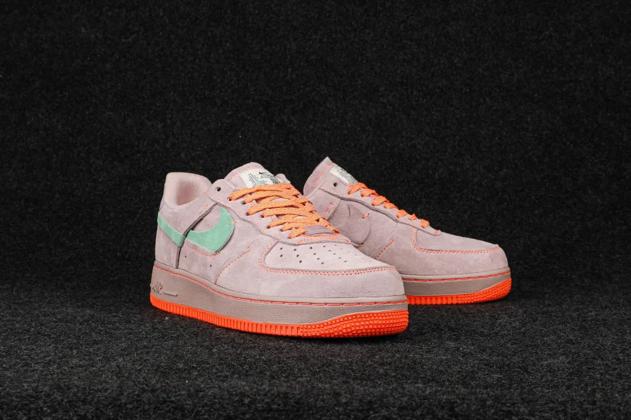 Nike Air Force 1 Gray Orange Suede Upper Contrast-Stitched Lifestyle Sneakers 9