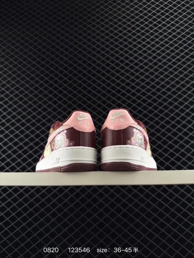 Nike Air Force 1 Low Burgundy Pink Cream Graphic Print Lifestyle Sneakers 4