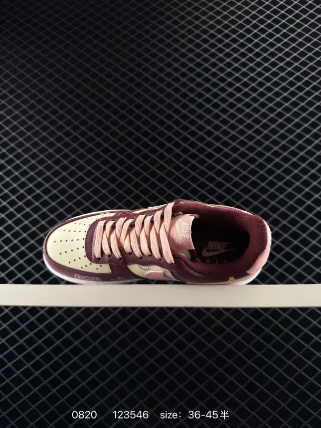 Nike Air Force 1 Low Burgundy Pink Cream Graphic Print Lifestyle Sneakers 5