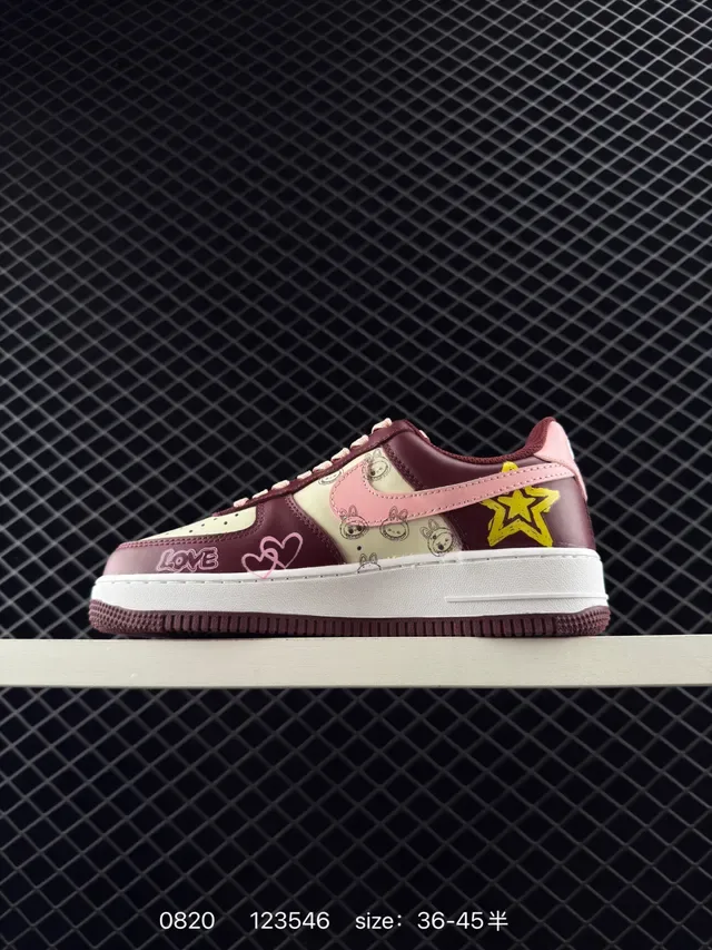 Nike Air Force 1 Low Burgundy Pink Cream Graphic Print Lifestyle Sneakers 6